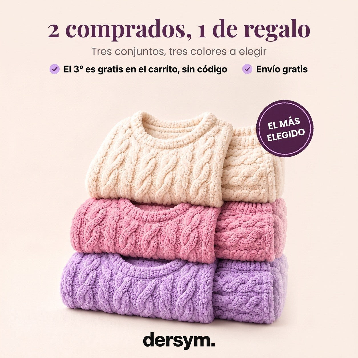 Oferta 2 comprados, 1 de regalo: tres conjuntos de borreguito sherpa doblados, en crudo, rosa y morado